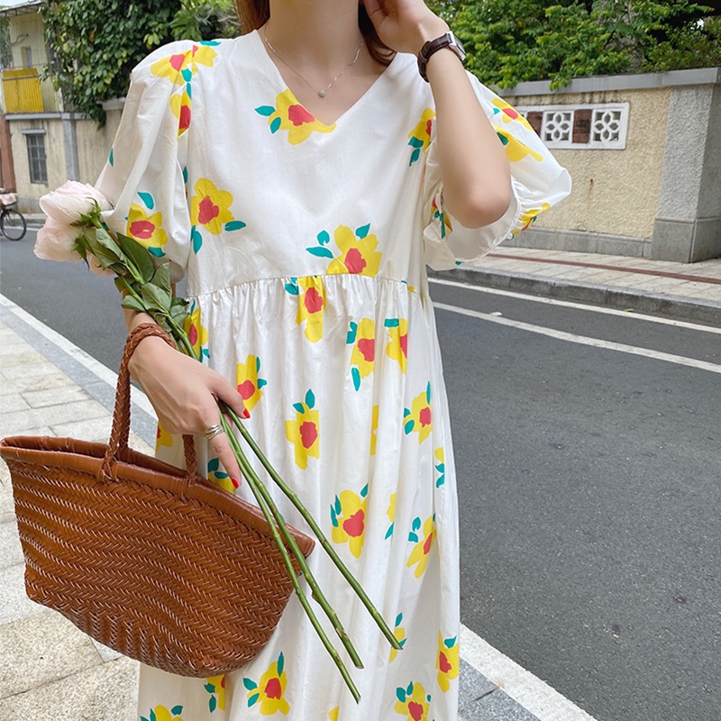 韓国ファッション 長袖 ロング ニットワンピース パーティードレス ドレス夏のやさしい減齢V襟高屏の