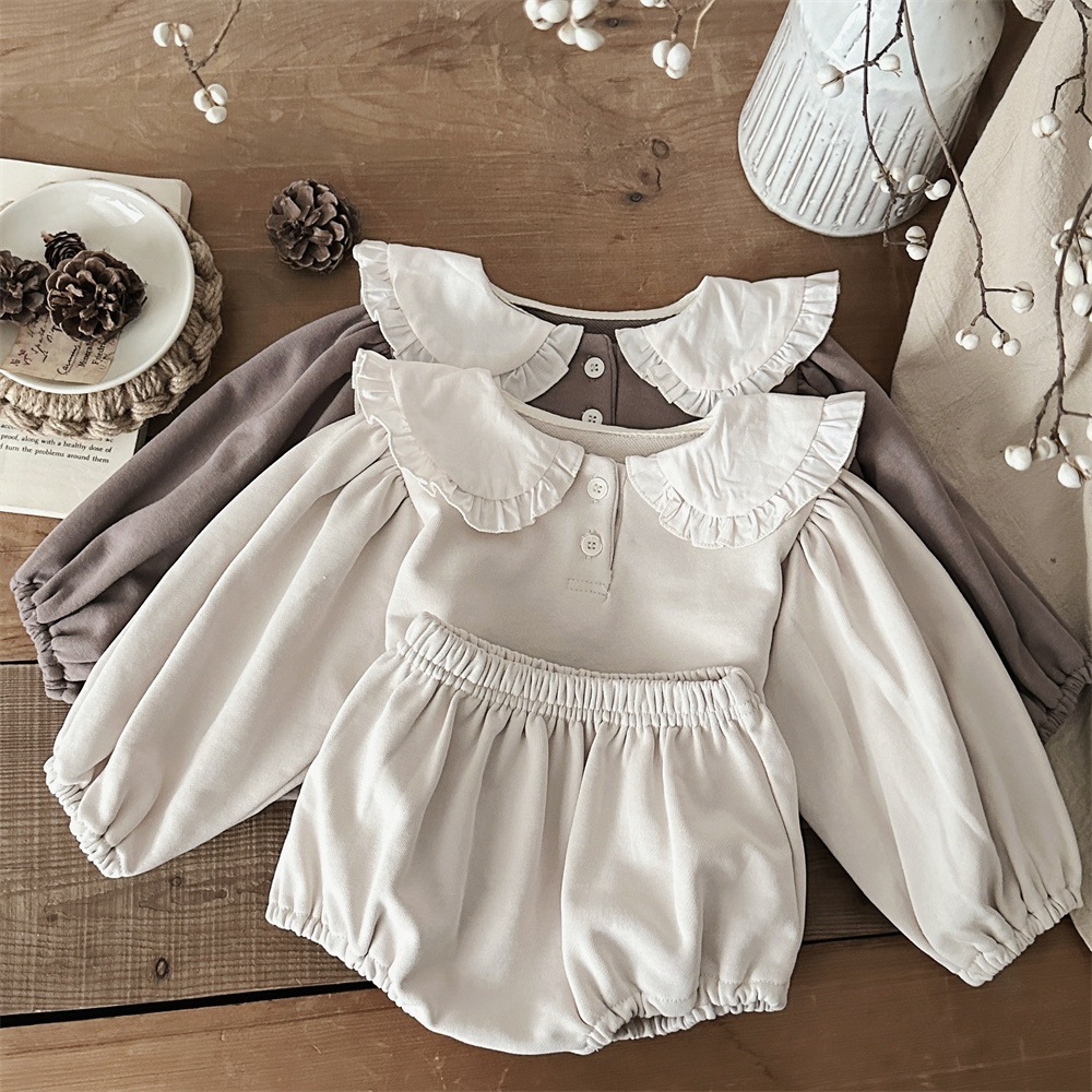 春と秋の新しい子供服/ベビー服，乳幼児用長袖衛衣+半ズボンセット，女の子の赤ちゃんの快適な上下2つのセット