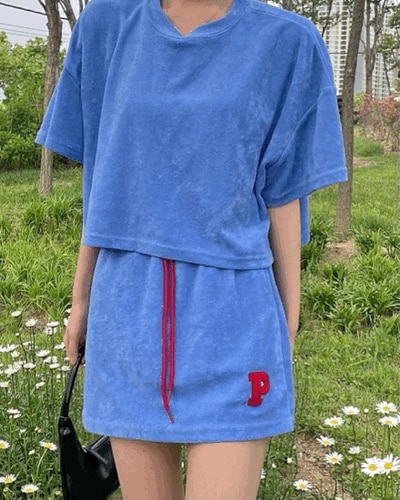 [4color/セット価格!] テリータオル クロップTシャツ ミニ スカート トレーニング セット テリ ミニスカート クロップTシャツ セット トレーニングセット バンディングスカート