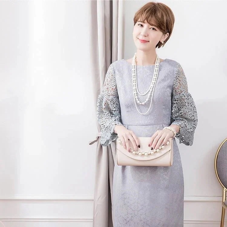 送料無料パーティードレス パーティードレス ワンピース 結婚式 お呼ばれ 体型カバー パーティー ドレス 大きいサイズ ミモレ 膝下 レース シンプル きれいめ フォーマル ダマスク二次会 演奏会 発