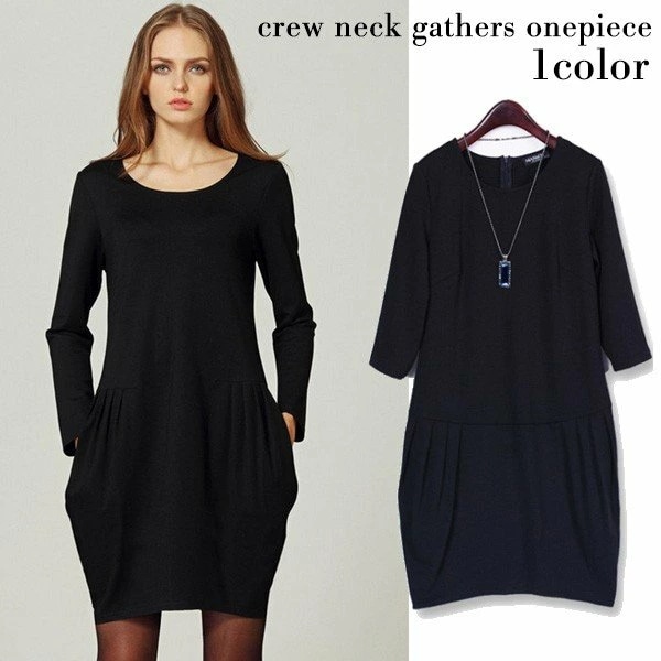 スタイリッシュデザインクルーネックギャザーワンピース ホワイトデー THOM WILLS