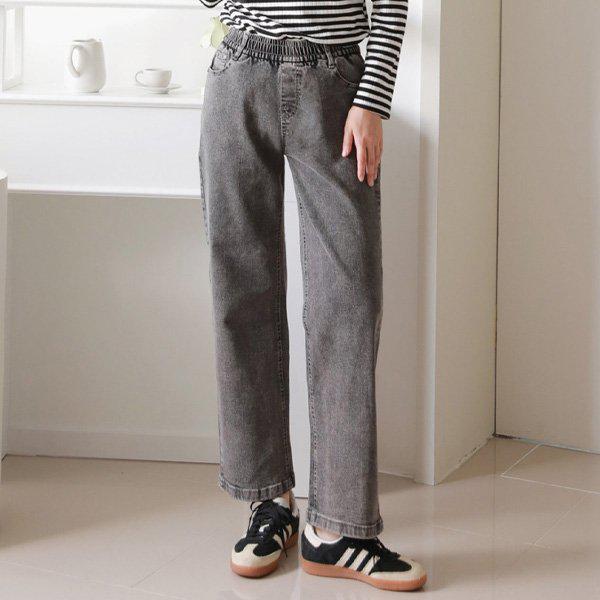 Hスタイル(CC)HK-204Bブラックジーンズ スパンデックス バイオサンドウォッシング ワイドバンディング ワイドパンツ 秋 女性用 バンディングパンツ