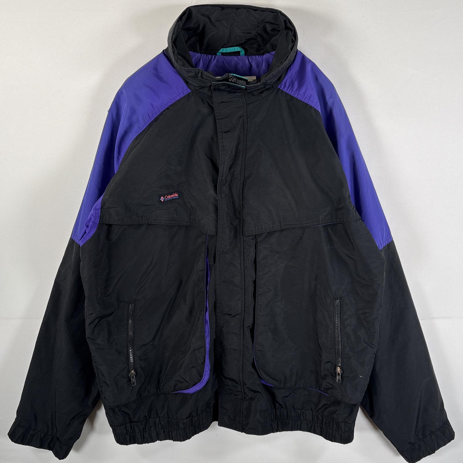 古着 90s/90年代 ナイロンジャケット ワンポイント ラジアルスリーブ フルジップ TALL L ブラック パープル メンズ