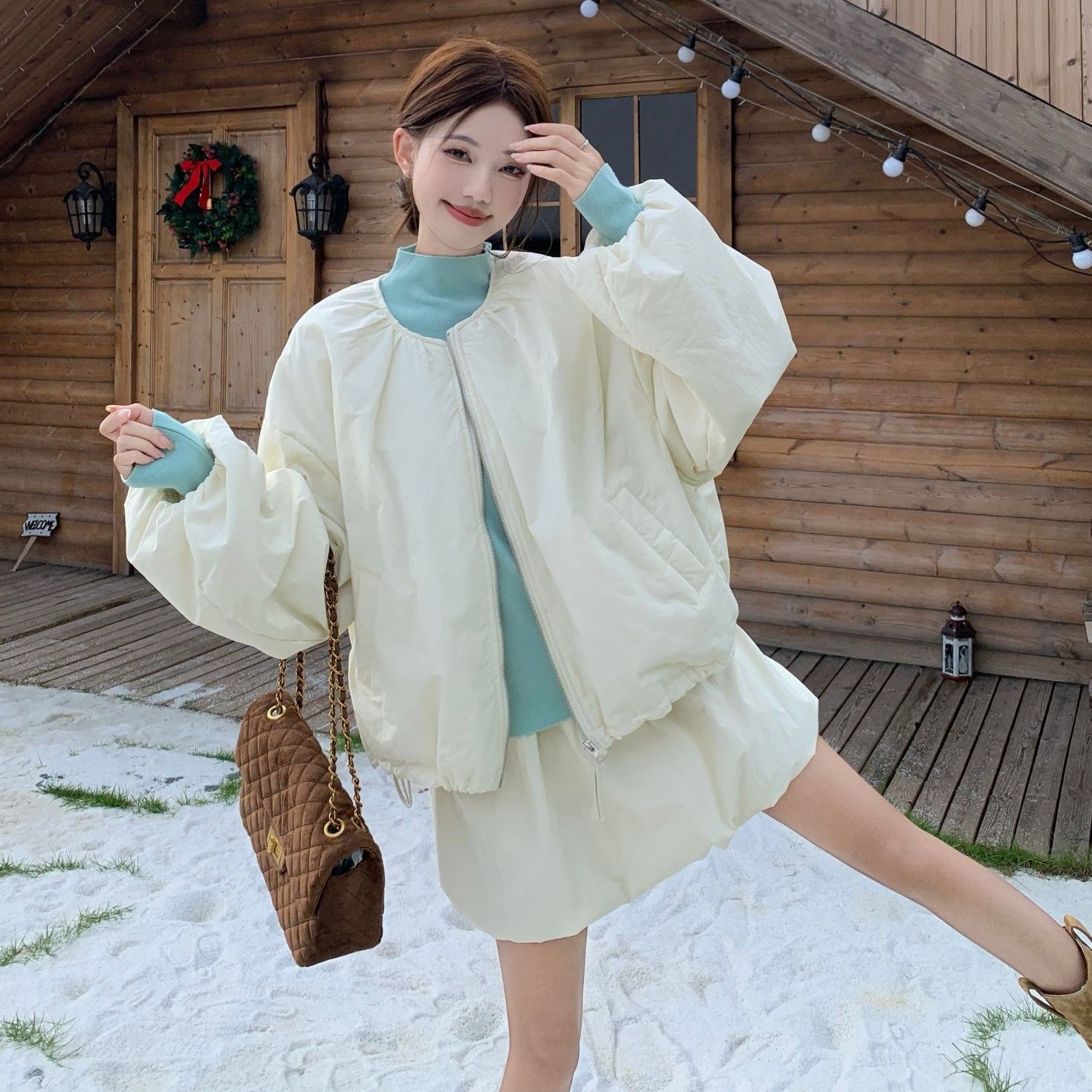 【セット】レディースファッション レディース 2025 冬新作 スイートファッションリラックス綿服 ハイウエストバレルスカート シープフリース 2 点セット