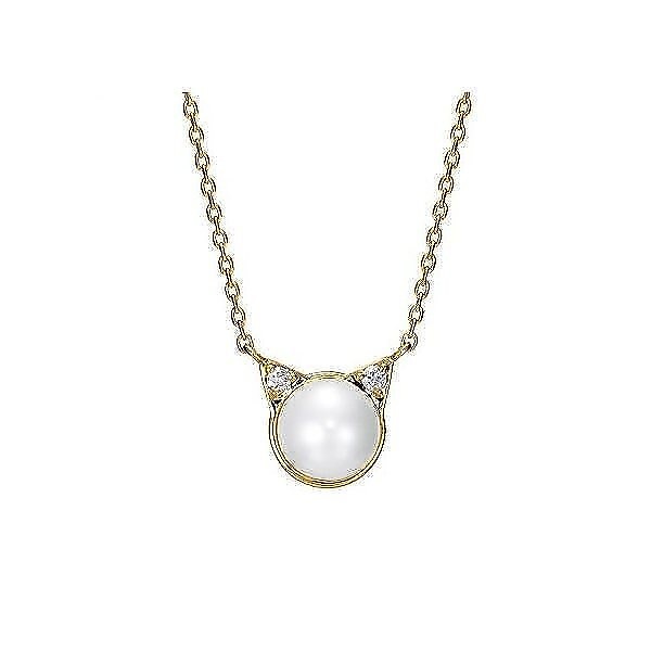 ネックレス レディース 猫 ねこ かわいい パール 天然 ダイヤ ゴールド シルバー925 プラチナ仕上げ 人気 誕生日 ホワイトデーお返し プレゼント