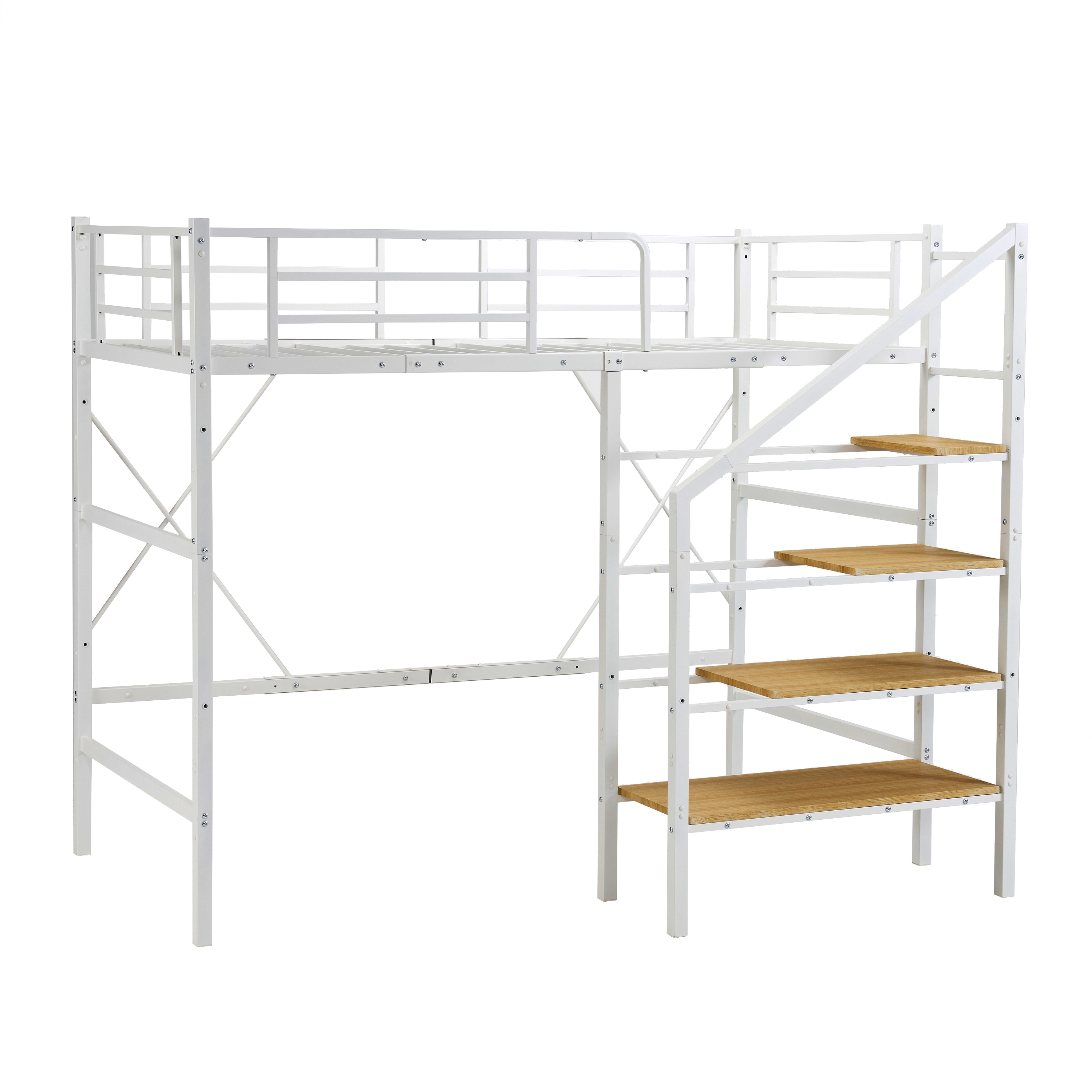 S ロフトベッド 階段付き S パイプベッド シングル 収納 スチール 耐震 ベッド シングル パイプベッド パイプベッドフレームのみ【Sシングル】GG4574 White MetalG176