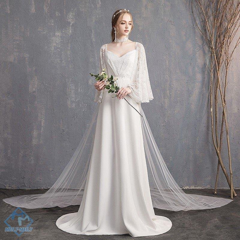 ウエディングドレス aライン 白 安い 長袖 ウェディングドレス 花嫁 結婚式 レース パーティード