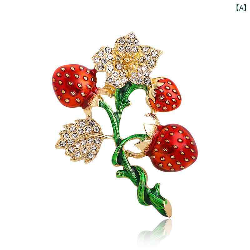 ブローチ レディース 大人 かわいい 襟ピン 胸飾り 韓国 花 付いた 赤い イチゴ 緑 つる イチゴ メンズ レディース コサージュ アクセサリー ギフト