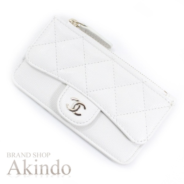 【新品】 コインケース カードケース タイムレス クラシックライン コインパース ファスナー 小銭入れ ココマーク 白 ホワイト レディース キャビアスキン レザー 本革 マトラッセ 85,800円