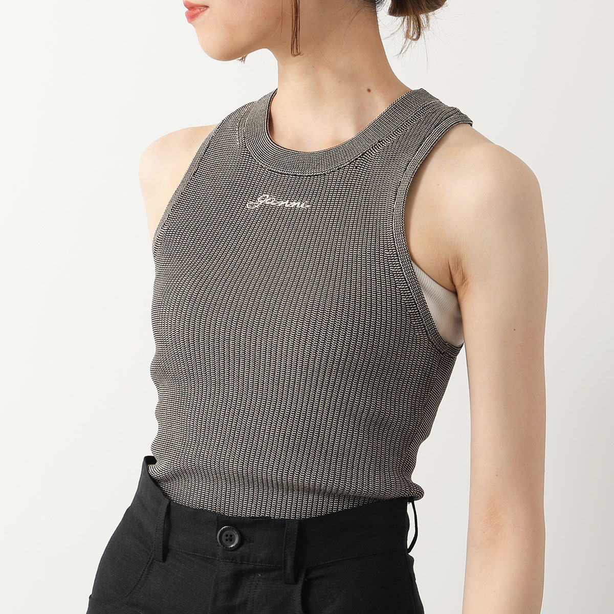 GANNI ガニー タンクトップ Melange Knit Sleeveless Top K2195 2565 レディース ニット ノースリーブ ロゴ刺繍 883/Safari 14,836円