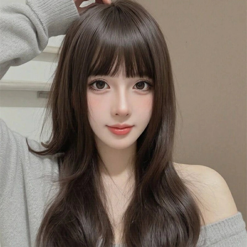 カーリースタイルウィッグ ブラウン系カラー 55cm 女性用 前髪付き 耐熱ファイバー 通気性抜群のローズネット採用 日常＆パーティー 小顔効果 自然な質感とツヤ感 軽くて快適 大人の上品さを演出