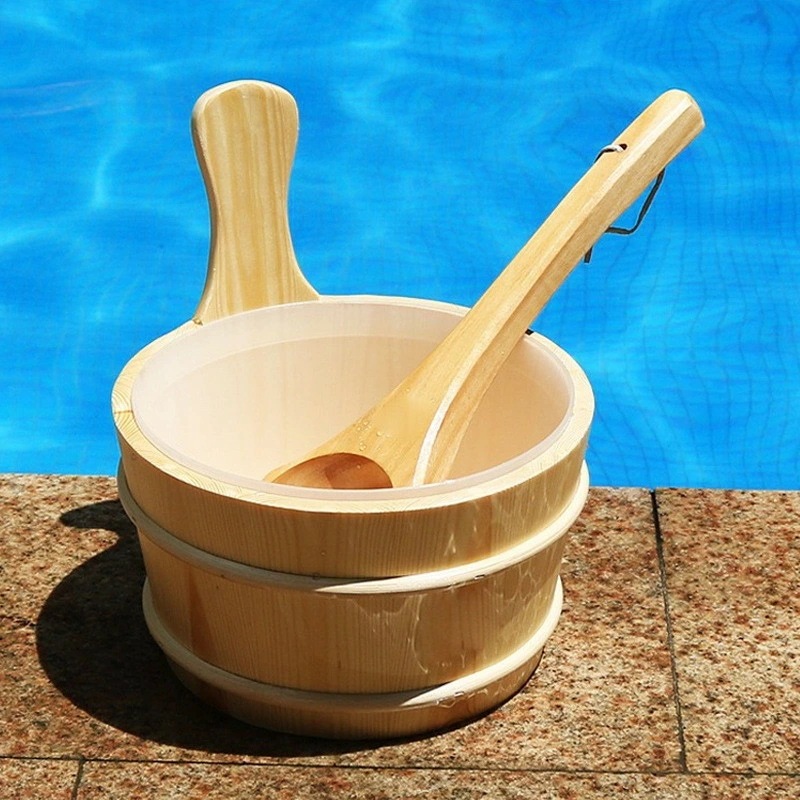 スプーンセット フットケア 木製サウナバケツ 4L 足浴桶 湯桶 手桶 片手 湯おけ お風呂 サウナ用 防水 防漏 丈夫 使用簡単 おしゃれ 木製