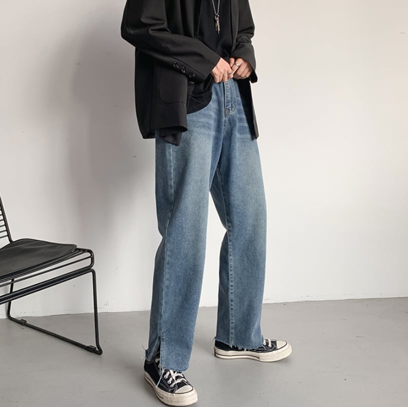 ボトムス パンツ ズボン ストレートパンツ ジーンズデニム Gパン フルレングス ストレート ゆる ブルーデニム シンプル カジュアル おしゃれ お洒落 抜け感 リラックス 無地