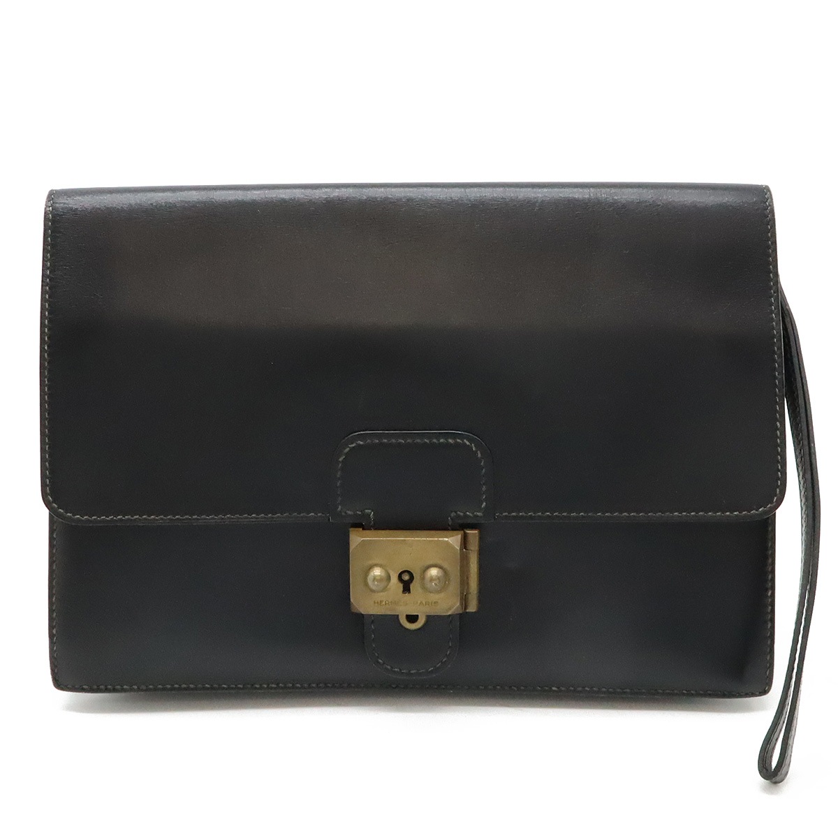 ポシェットジェット セカンドバッグ クラッチバッグ ビジネスバッグ ボックスカーフ ブラック 黒 ゴールド金具 O刻印 鍵欠