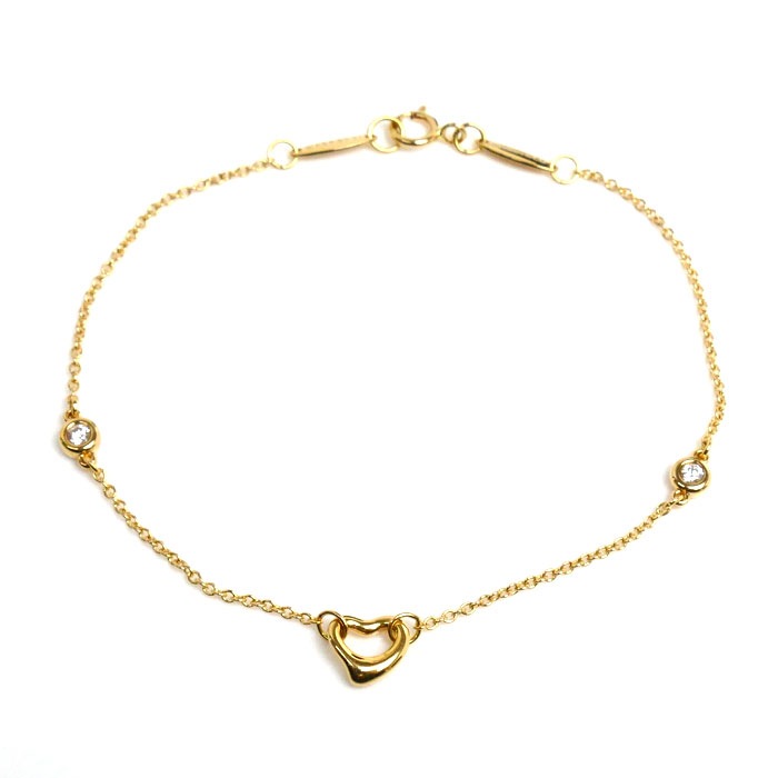 TIFFANY&Co. ティファニー K18PG ピンクゴールド バイザヤード オープンハート 2P ダイヤ ブレスレット 60149892 ダイヤモンド 1.9g 17cm レディース 中古 美品