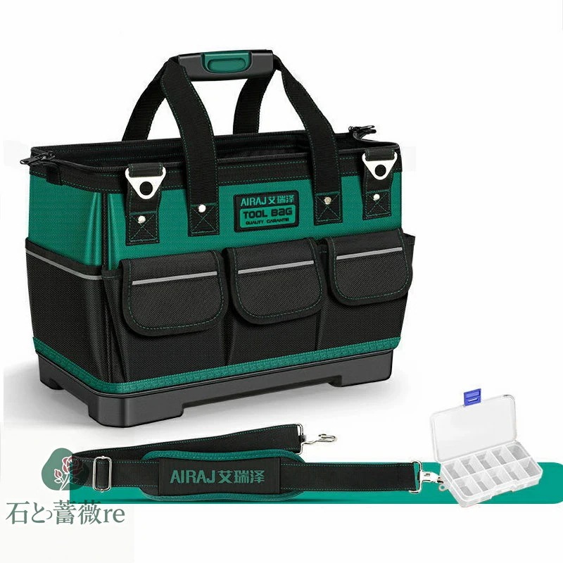 ツールバッグ 工具バッグ 工具袋 道具袋 工具差し入れ 肩掛けベルト付き 大口収納 大容量 1680Dオックスフォード プラスチック底部 自立 バイク用 運搬用 作業用 持ち運び便利
