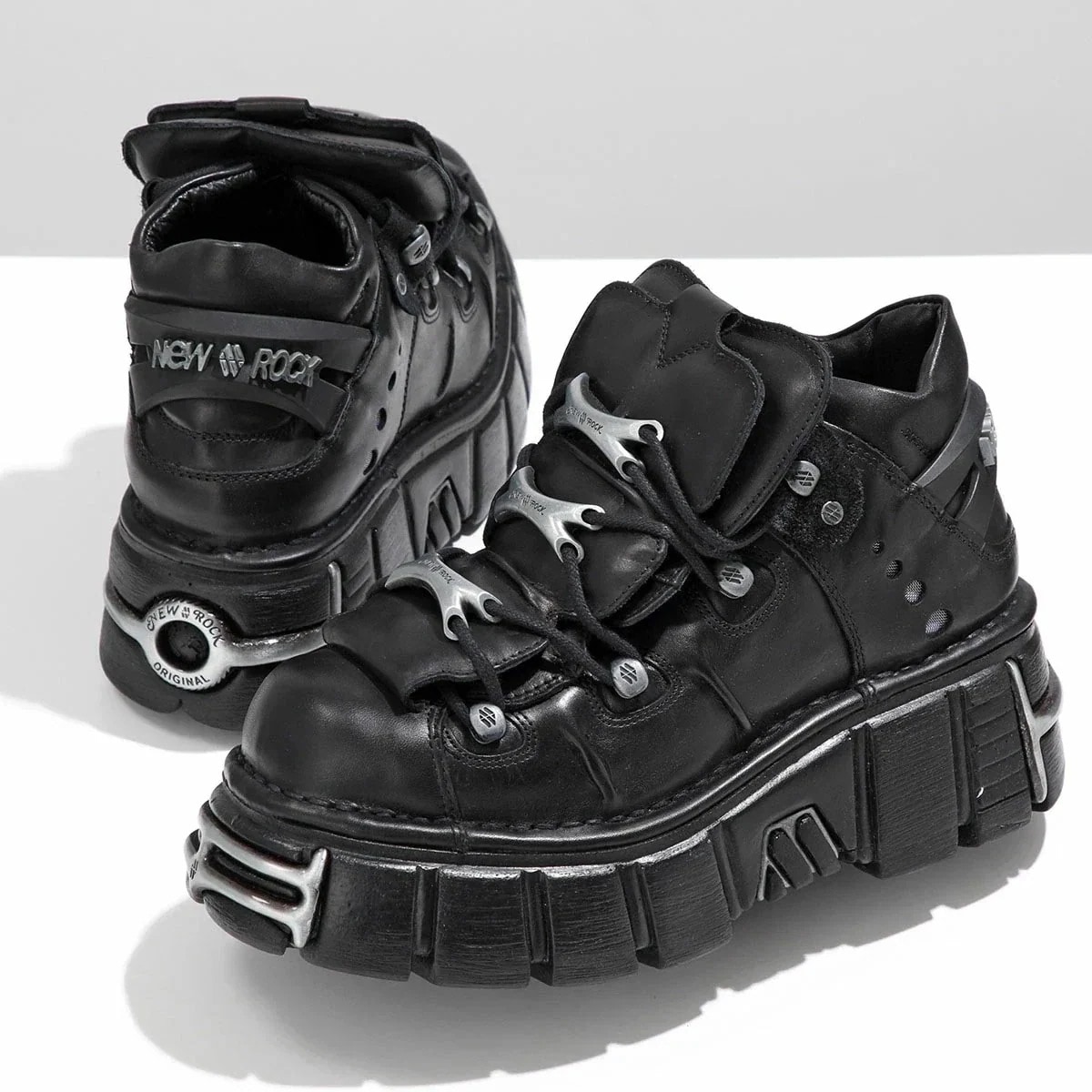 NEW ROCK ニューロック スニーカー M-106-S1 メンズ ローカット 厚底 ロゴ レザー シューズ 靴 ブラック 【mega】