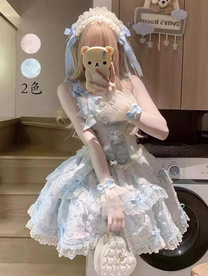 超目玉 ウエディングドレス 演出服 コスチューム 衣装 ロリータ風 Lolita jskワンピース 日系女子中高生 コスプレ ノースリーブ レディース 可愛い イベント衣装 切り替え風 ワンピ 学園祭