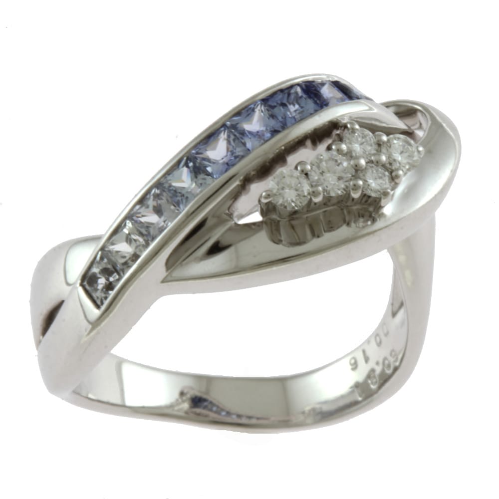 サファイア/ダイヤモンド リング 指輪 13.5号 18金 K18ホワイトゴールド サファイア 0.81ct ダイヤモンド 0.16ct 中古 美品