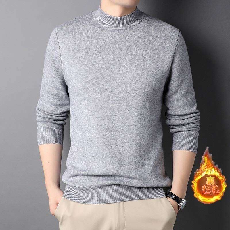 ニットメンズセーター裏起毛暖かい無地ハイネックインナー防寒あったかニットセータービジネス