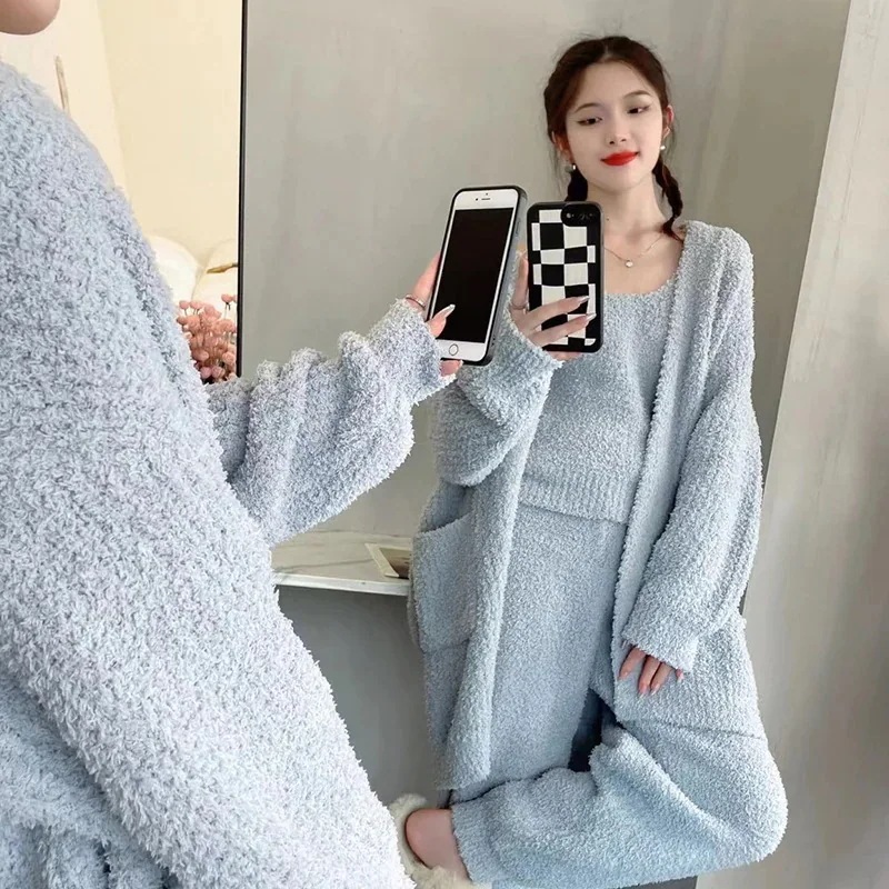 着ぐるみパジャマ カーディガン 三点セット 部屋着 クリスマス ルームウェア ニット ウォーム ズボン 厚手 ルームウェア パジャマ タンクトップ アウター ルームウェア