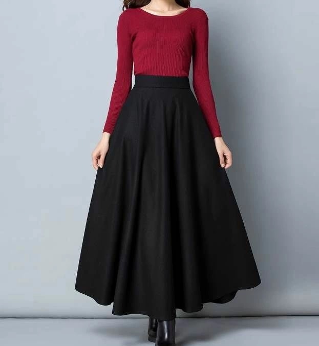 限定モデルアンクル丈 ロング 春 Aライン M フレアスカート 無地 スカート 大人可愛い L お出かけ ブラック レトロ かわいい デート 脚長 冬 おしゃれ 黒 カジュアル ハイウエスト ロングス