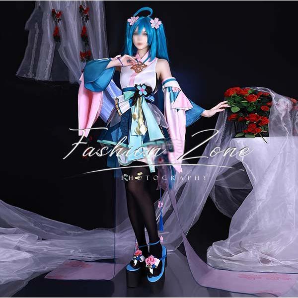 陰陽師 初音ミク 風 覚醒前 コスプレ衣装 ウィッグ 靴 ハロウィン 演出服 変装