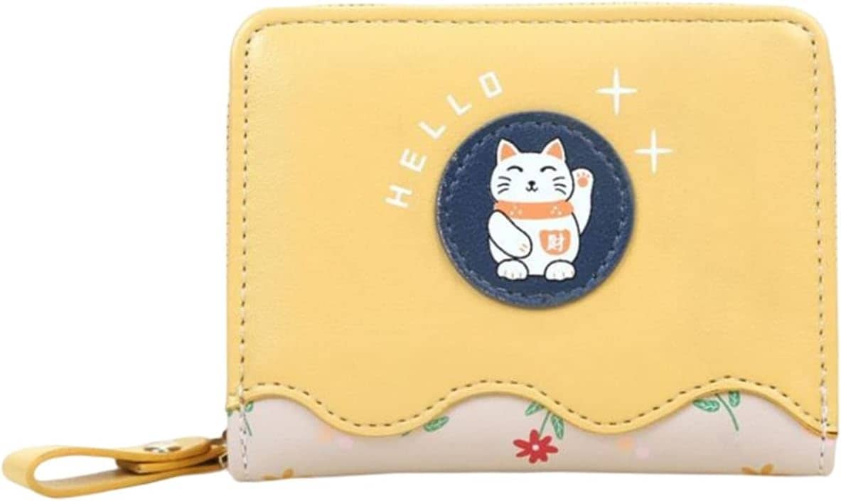 【20%OFFクーポン】レディース 財布 2つ折り 小さめ 猫柄 英字柄 ファスナー ボタン 大容量 カード入れ 小銭入れ 多機能 使いやすい スキミング防止 コンパクト 軽量 コインケース ウォレッ