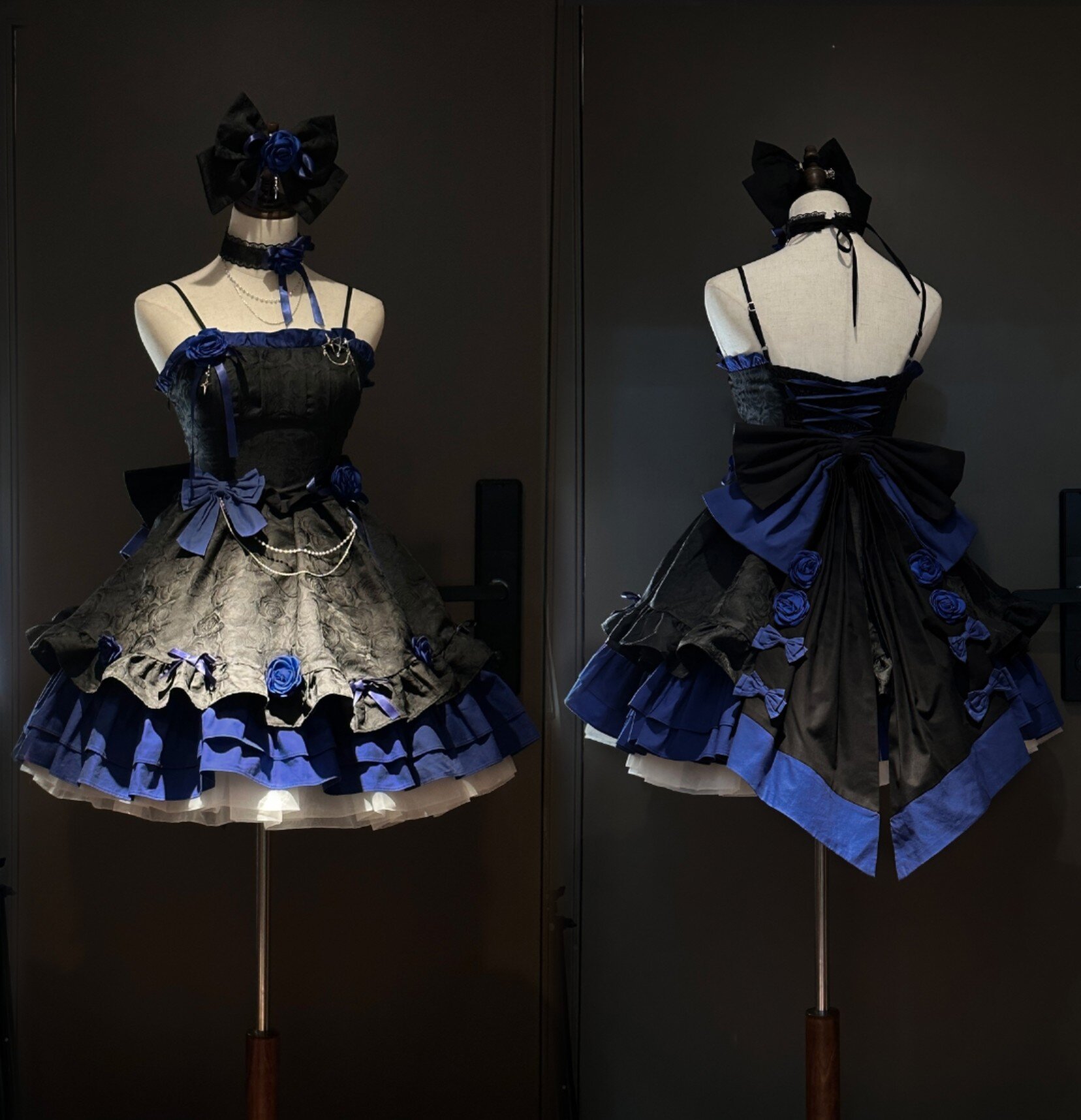 コスプレドレスロリータスカートワンピース黒と青のゴスロリドレス Jsk ロマンチックドレス ロリータふわふわテール重工業プリンセスドレス