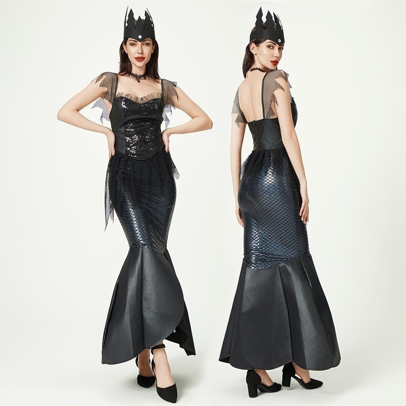 【人気爆売れ】ハロウィーン衣装スパンコールマーメイドプリンセス服演出舞台演出服暗黒精霊セクシーロングスカート