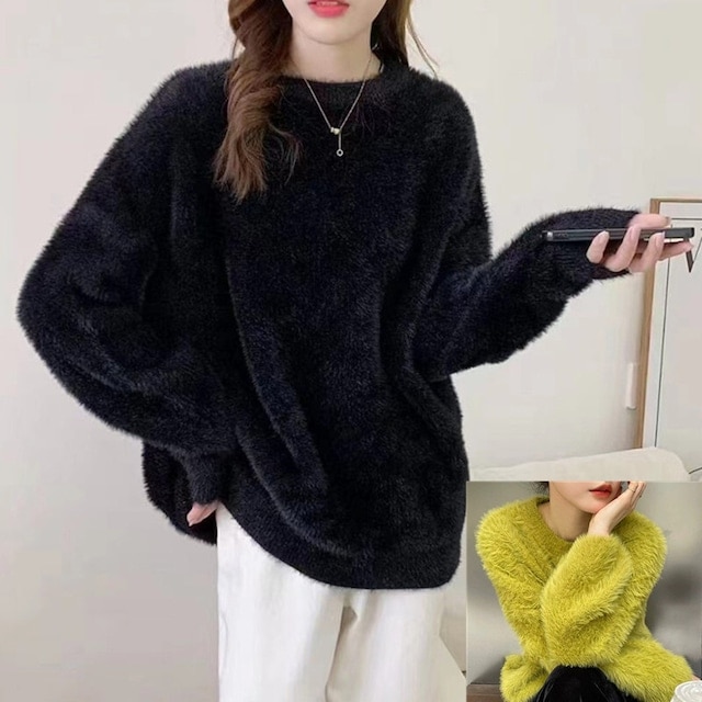 ラウンドネックニット Cozy Fluffy Pullover