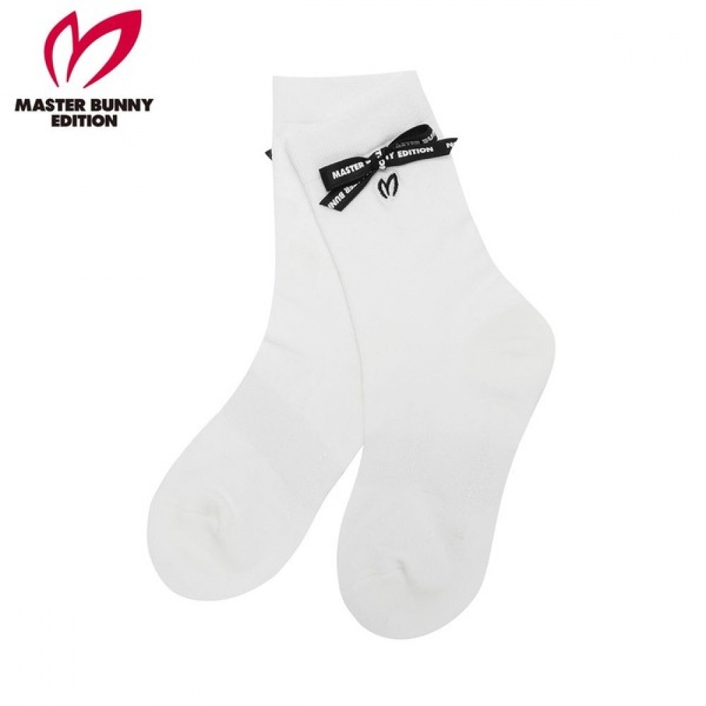 (Master Bunny) レディースノンスリップワッフルティッシュリボンミッドカーフソックス