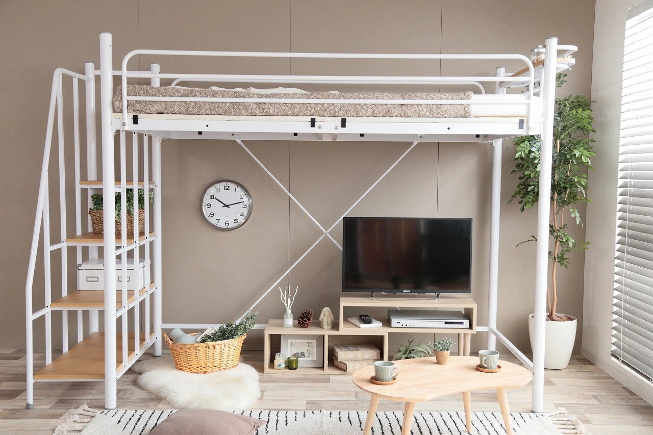 【シングル】 Lofty 階段付きロフトベッド　ベッド　ロフトベッド　シングル　階段　ワンルーム