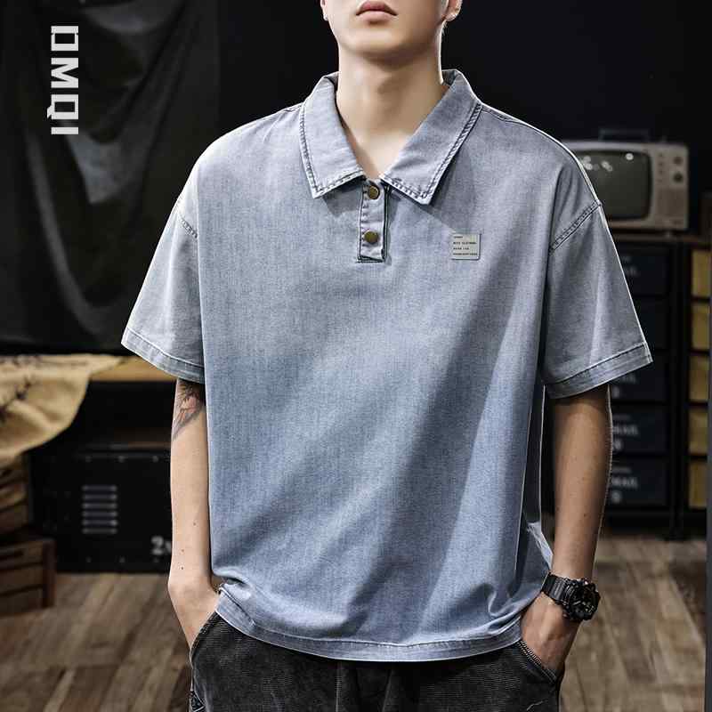 ポロシャツ メンズ 極薄 クール 冷感 デニム 半袖 Tシャツ 夏 ファッション 大きいサイズ カジュアル カジュアル Tシャツ アメリカンカジュアル