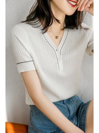 カットソー ニットソー 半袖 Vネック ヘンリーネック 前開き かわいい 大人可愛い きれいめ シンプル カジュアル ラフ 春 夏 デート お出かけ 学生 モテ コーデ L XL 2XL