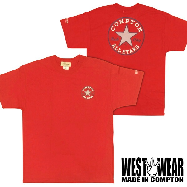 WEST WEAR メンズ 半袖 Tシャツ COMPTON ALL STAR プリント ロゴ レッド ウエストウェアー Compton コンプトン ストリート スタイル HIPHOP ウェアー B系 7,744円