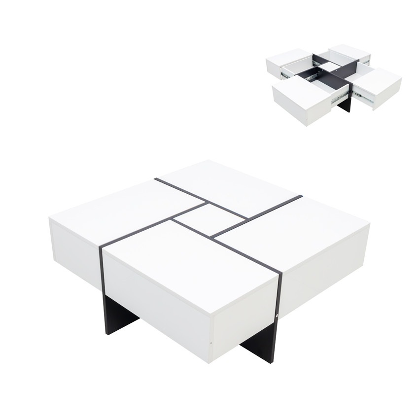 【日本国内出荷-3日で配達】ローテーブル センターテーブル 正方形 コンパクト収納 収納付き 隠す収納 引き出し 収納型 リビング用 幅80.5×奥行80.5cm×高さ35cm おしゃれDJYC193