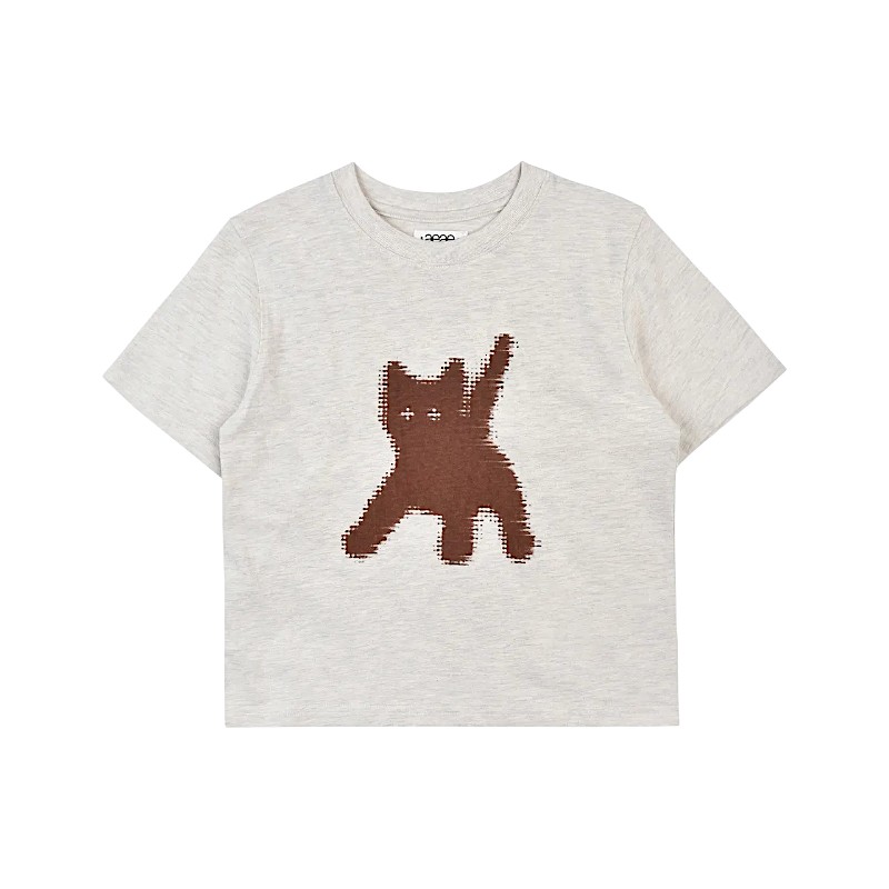 フラッシュキャッツアイ クロップTシャツ [OATMEAL] 可愛い おしゃれ ディリーファッション ガーリールック Tシャツ 韓国ファッション 韓国ブランド