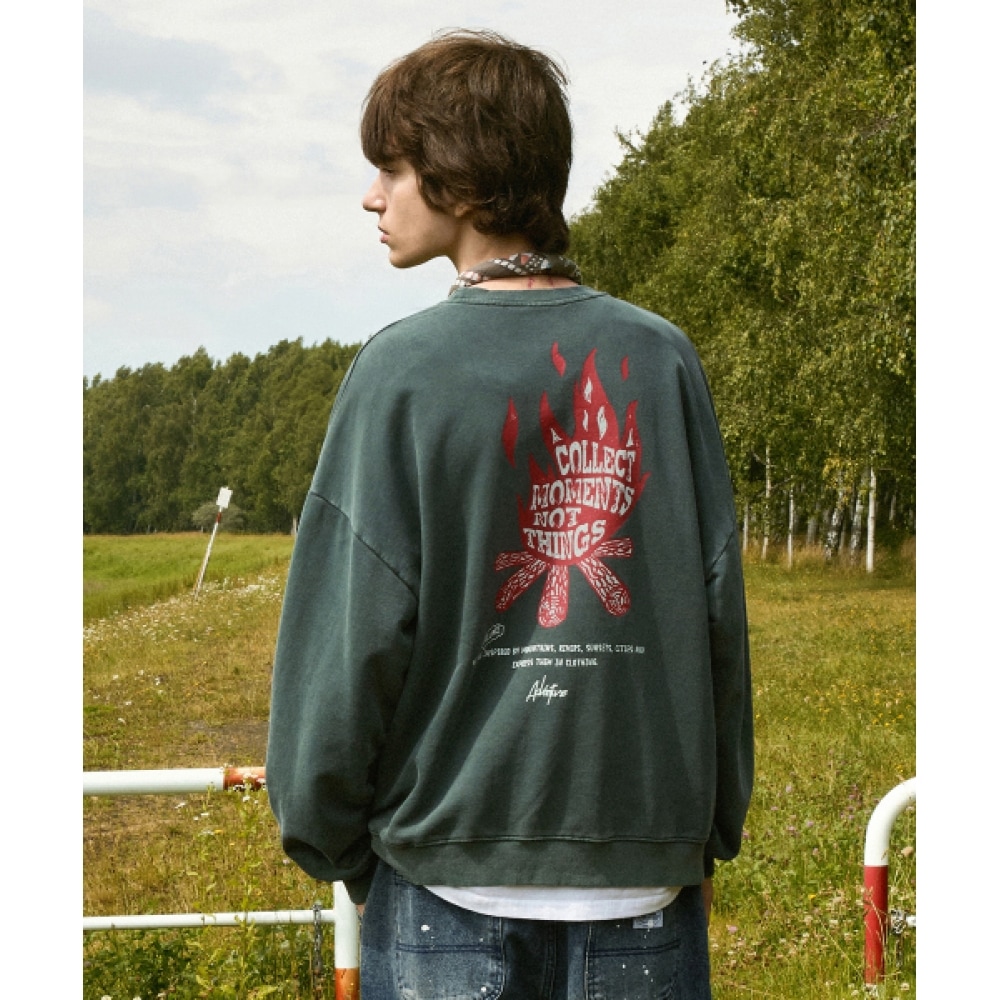 FLUKE キャンプメッセージピグメントスウェットシャツブルーグリーン FMT758