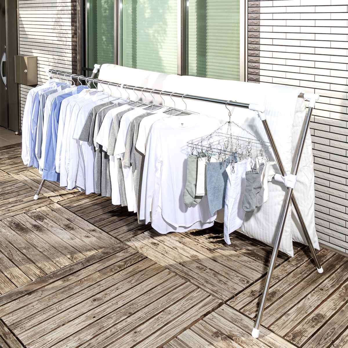 物干し 物干しスタンド 布団干し 伸縮タイプ ステンクラー 洗濯物干し 伸縮 X型 洗濯 布団 ハンガー 室内 屋外 大容量 折りたたみ 軽量 室内干し 部屋干し ベランダ ウッドデッキ