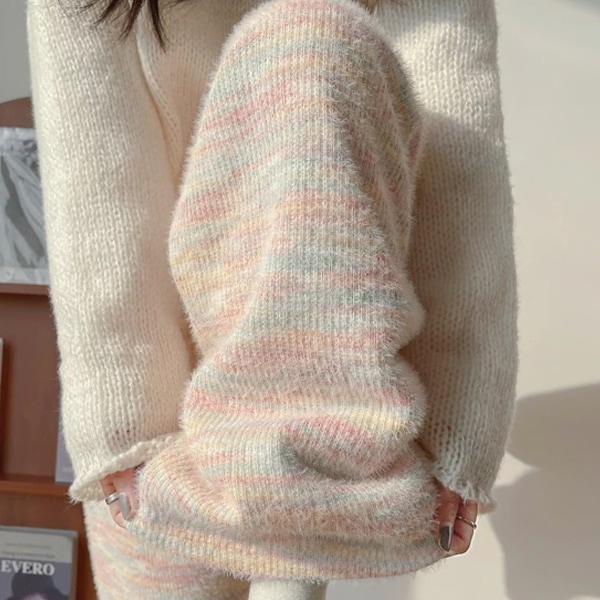 垂下感 モップで運ぶ ストレートパンツ ニットパンツ ワイドパンツ レディース