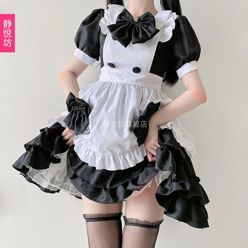 黒のダークゴシックメイド服ロリータドレスiロリータロリータかわいいソフトガールドレスメイド