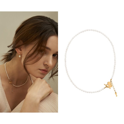 [ヨヌ着用] ハート トグルキーポイント真珠ネックレス_NZ1102/韓国の人気ブランド 人気ジュエリー 韓国女性アクセサリー