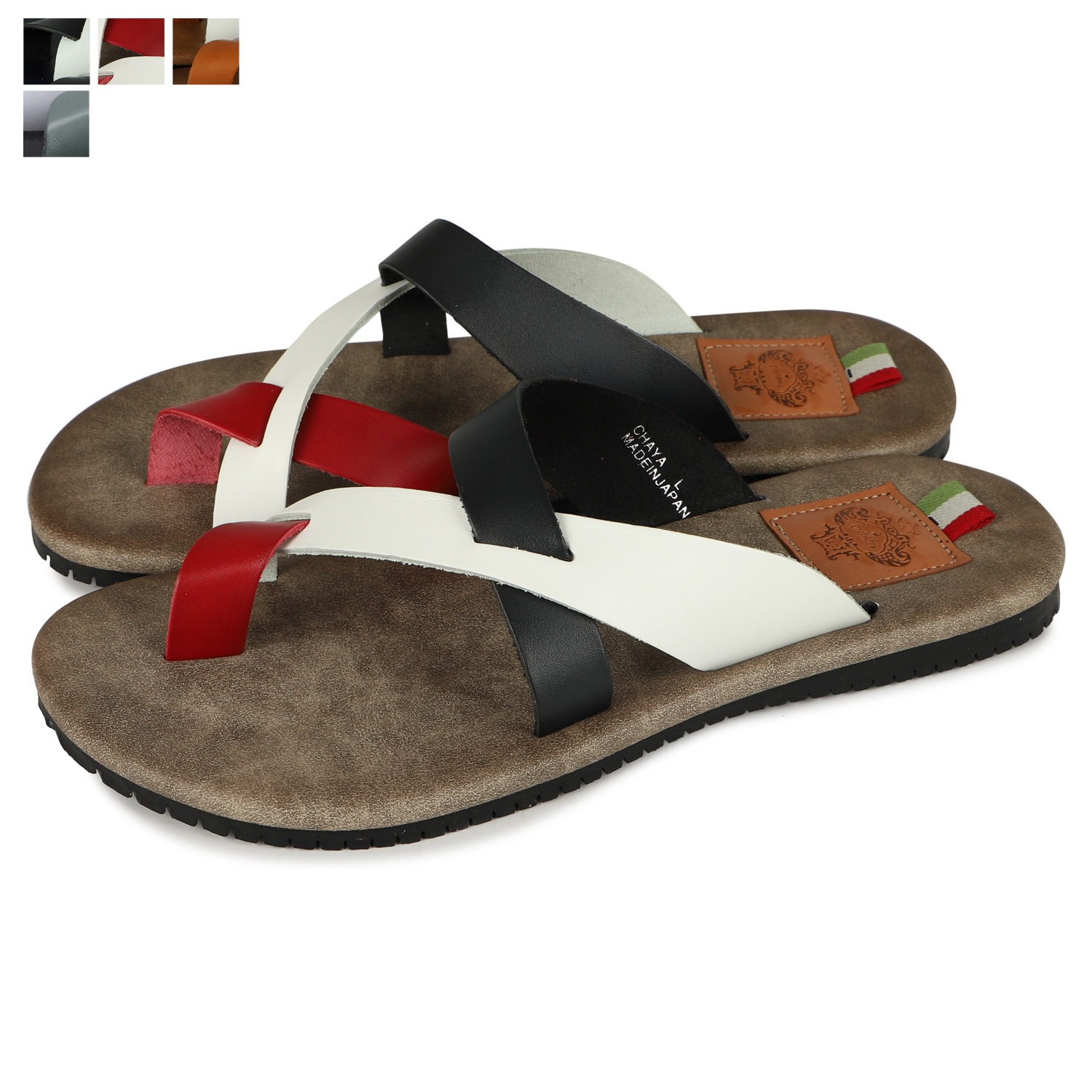 トングサンダル チャヤ メンズ 本革 ブラック グレー ネイビー ブラウン 黒