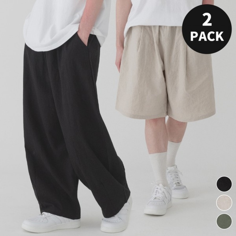 (Pianer) 快適なリネンバルーンパンツ&バミューダパンツ (3color)