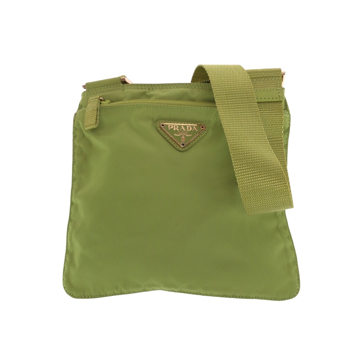 美品 テスート 三角ロゴプレート ライトグリーン ゴールド金具 ナイロン ショルダーバッグ サコッシュ レディース 500821