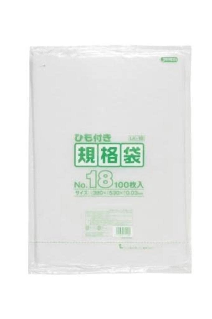 規格袋ひも付 18号100枚入03LLD透明 LK18 [xまとめ買い（15袋x5ケース）合計75袋セット] 38-475