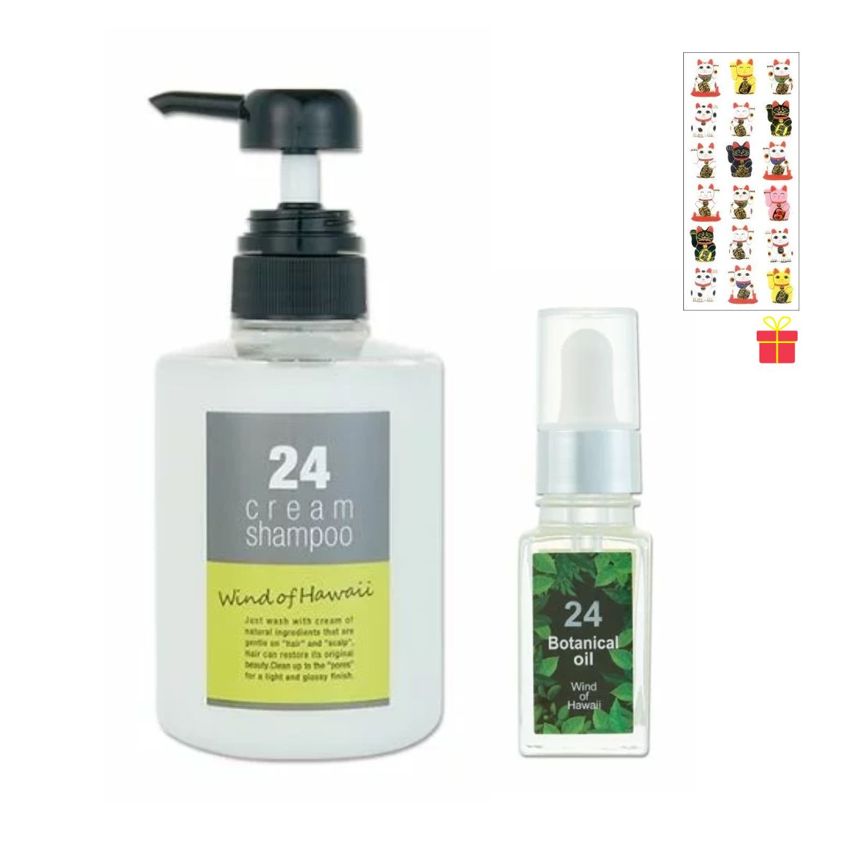 頭皮＆ヘアーしっとりセット フォレスト・ラボ 24クリームシャンプー 400ml＆ボタニカルオイル 20ml Wind of Hawaii【金運招き猫シール付】泡立たない ヘッドスパ 植物オイル