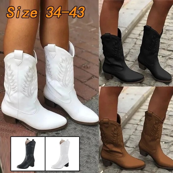 2021 Western Cowboy Knight Boots Women Boots Spring Winter Black and White Boots Fashion Shoes
