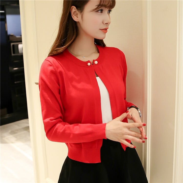 トップス カーディガン ショート ショート丈 長袖 ラウンドネック スリム かわいい 大人可愛い きれいめ キュート 無地 春 秋 10代 20代 レディース 女性用 学生 デート お出かけ 着回し